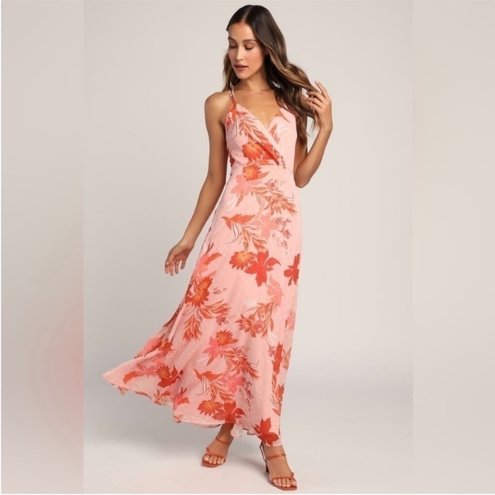 Lulus Feel The Vibe Pink Floral Print Sleeveless Lace Up Maxi Dress. XS. NWT.